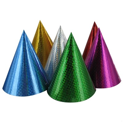 Laser Cone Party Hats - 18cm Pk50 (Assorted Colours)