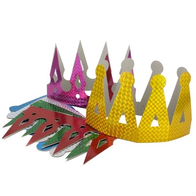 Laser Crown Party Hats Pk6 (Assorted Colours)
