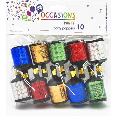 Multi Colour Prismatic Party Poppers Pk 10