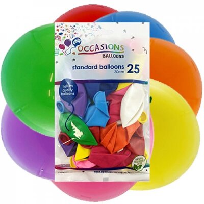 Standard Mixed Colour Latex Balloons 30cm (Pk 25)