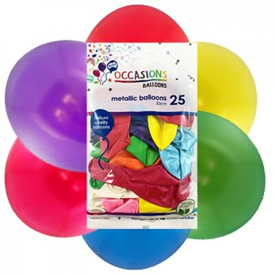 Metallic Mixed Colour Latex Balloons 30cm (Pk 25)