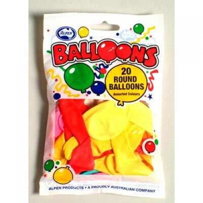 Balloons Round Pk20 (Assorted Colours)