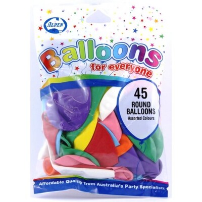 Balloons Round Pk45 (Assorted Colours)
