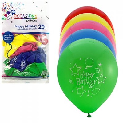 Balloons Happy Birthday Pk20 (Assorted Colours)