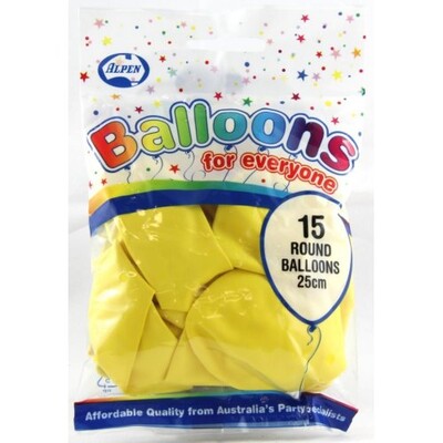 Balloons Standard 25cm Yellow Pk15 