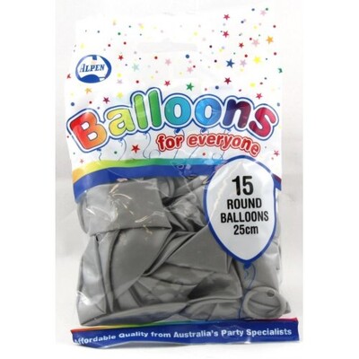 Balloons Standard 25cm Metallic Silver Pk15 