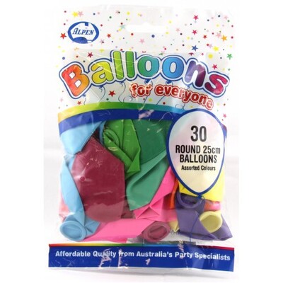Balloons Standard 25cm Mixed Pk30 