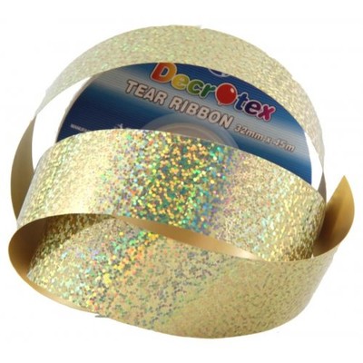 Holographic Gold Tear Ribbon (32mm x 45m) Pk 1