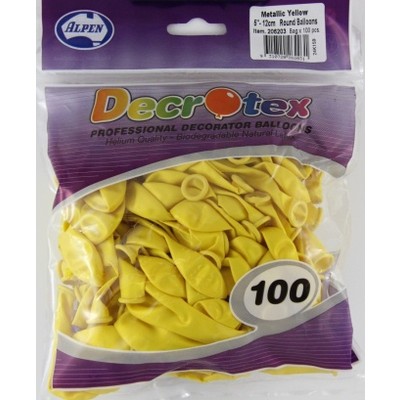 Metallic Yellow 5in (12cm) Latex Balloons Pk 100 