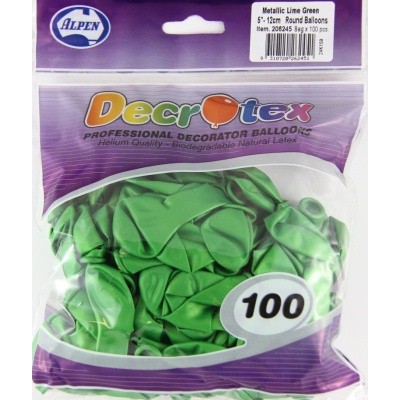 Metallic Lime Green 5in (12cm) Latex Balloons Pk 100 