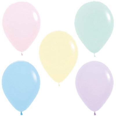 Assorted Colour Matte Pastel Latex Balloons (12in, 30cm) Pk 100