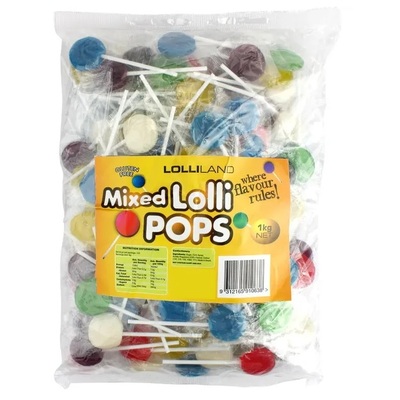 Mixed Flat Lollipops 1kg (Pk 125)