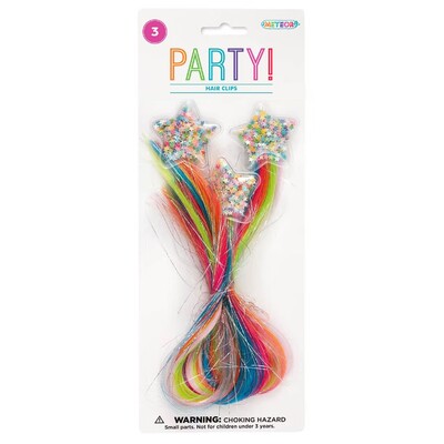 Confetti Star Hair Clips with Rainbow Hair Pk 3