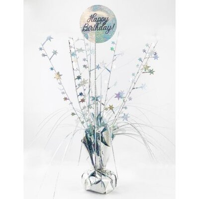 Silver Holographic Happy Birthday Balloon Centrepiece Weight Pk 1