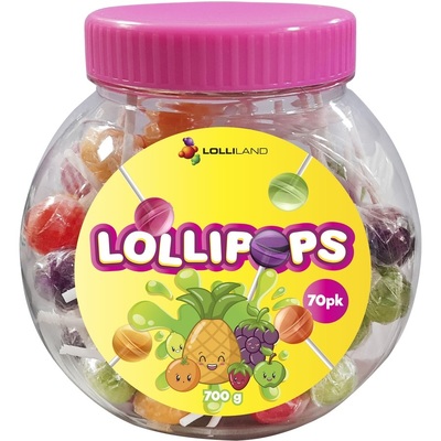 Assorted Fruit Lollipops in Jar 700g (70 Pieces)
