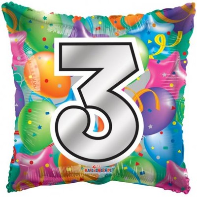 Number 3 Bright Balloons 18in. Square Foil Balloon Pk 1