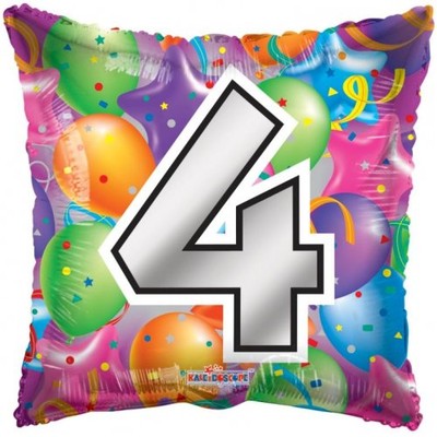 Number 4 Bright Balloons 18in. Square Foil Balloon Pk 1