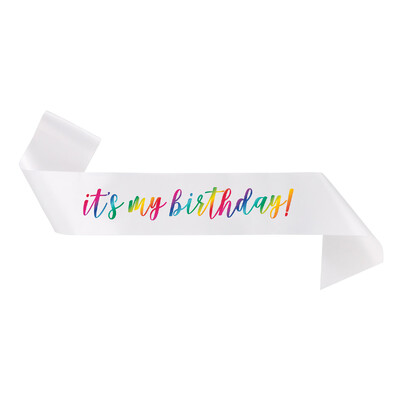 White & Rainbow Foil Happy Birthday Satin Sash