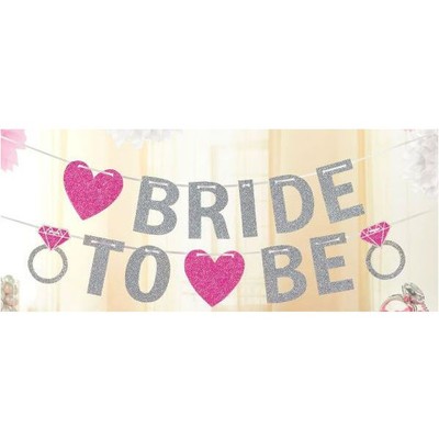 Silver & Pink Glittered Bride To Be Letter Banner (3.65m) Pk 1 