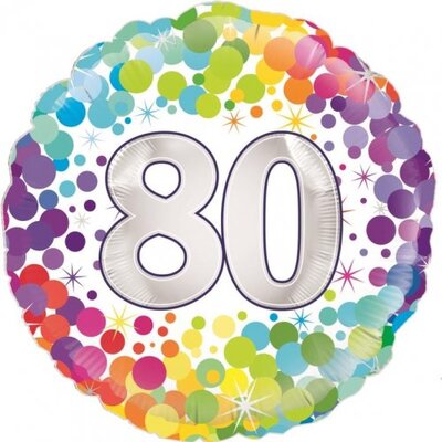 Colourful Confetti 80th Birthday Foil Balloon (18in/45.7cm) Pk 1