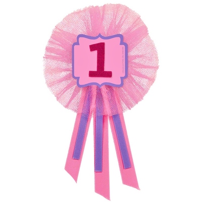 Pink Purple 1st Birthday Girl Award Ribbon Badge