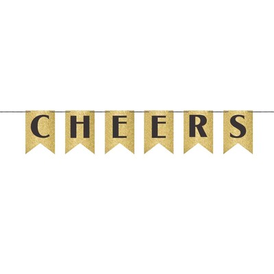 Happy New Year Gold Glittered Cheers Letter Banner (1.98m) Pk 1