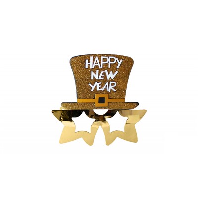Gold Glitter Happy New Year Top Hat Novelty Glasses