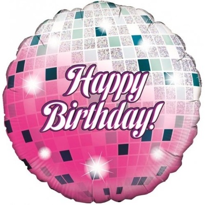 Pink Silver Glitter Disco Ball Happy Birthday Foil Balloon (18in, 46cm)