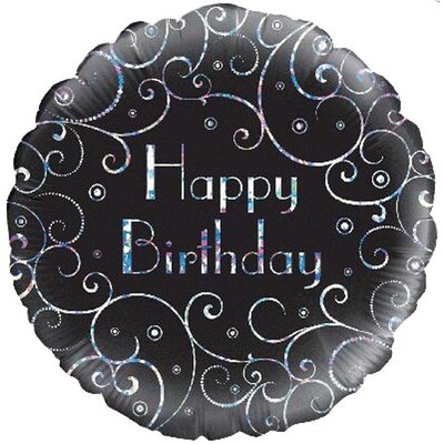  Happy Birthday Foil Balloon Black & Silver Swirls 18in Pk 1