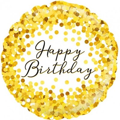 Gold Sparkling Confetti Happy Birthday Foil Balloon (18in, 46cm)