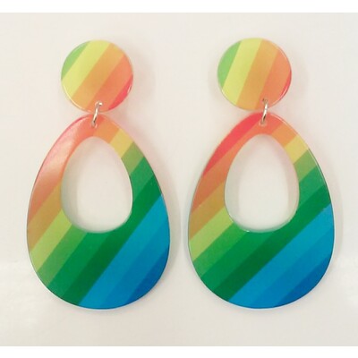 Rainbow Stripe Tear Drop Clip-On Earrings (1 PAIR)