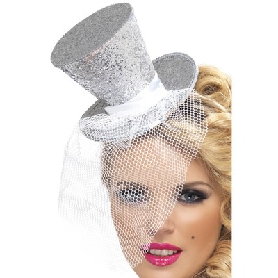 Christmas Silver Glitter Mini Top Hat on Headband Pk 1