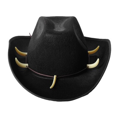 Adult Black Outback Cowboy Hat with Teeth Decal │ Aussie Australian Costume Accessory 58cm