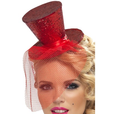 Christmas Red Glitter Mini Top Hat on Headband Pk 1