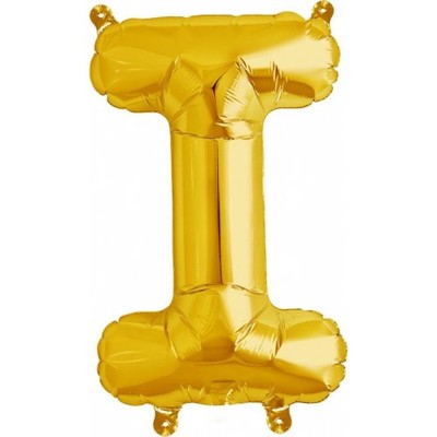 Small Gold Letter I 16in. Foil Balloon Pk 1 (Air Inflation Only / Stick & Cup Not Included)