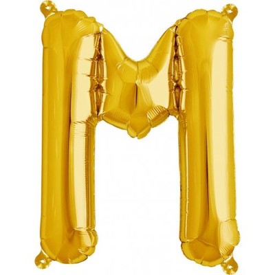 Small Gold Letter M 16in. Foil Balloon Pk 1 (Air Inflation Only / Stick & Cup Not Included)