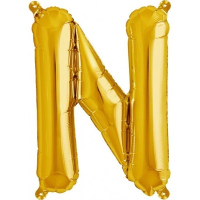 Small Gold Letter N 16in. Foil Balloon Pk 1 (Air Inflation Only / Stick & Cup Not Included)