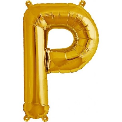 Small Gold Letter P 16in. Foil Balloon Pk 1 (Air Inflation Only / Stick & Cup Not Included)