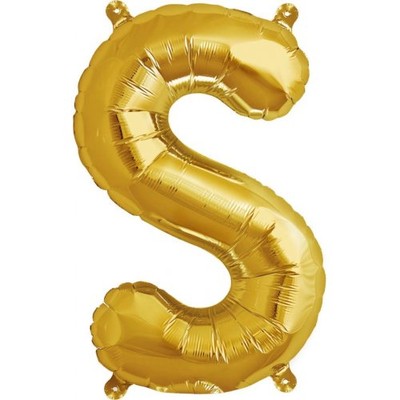 Small Gold Letter S 16in. Foil Balloon Pk 1 (Air Inflation Only / Stick & Cup Not Included)