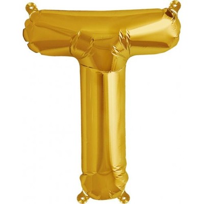 Small Gold Letter T 16in. Foil Balloon Pk 1 (Air Inflation Only / Stick & Cup Not Included)