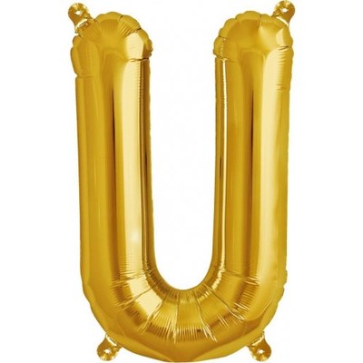 Small Gold Letter U 16in. Foil Balloon Pk 1 (Air Inflation Only / Stick & Cup Not Included)