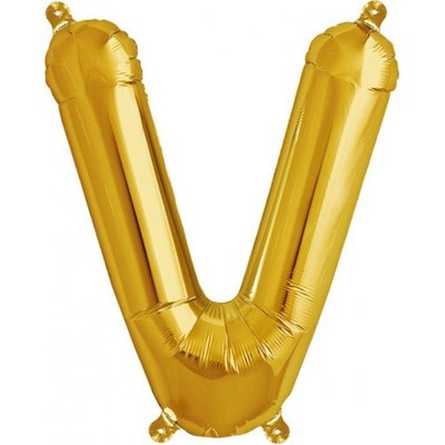 Small Gold Letter V 16in. Foil Balloon Pk 1 (Air Inflation Only / Stick & Cup Not Included)