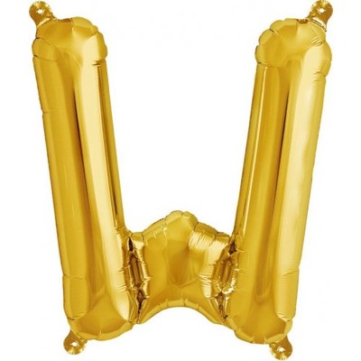 Small Gold Letter W 16in. Foil Balloon Pk 1 (Air Inflation Only / Stick & Cup Not Included)