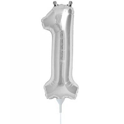 Small Silver Number 1 16in. Foil Balloon Pk 1 (Air Inflation Only / Stick & Cup Not Included)