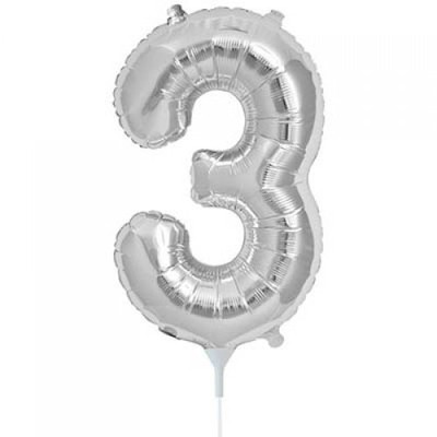 Small Silver Number 3 16in. Foil Balloon Pk 1 (Air Inflation Only / Stick & Cup Not Included)