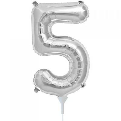 Small Silver Number 5 16in. Foil Balloon Pk 1 (Air Inflation Only / Stick & Cup Not Included)