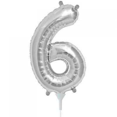 Small Silver Number 6 16in. Foil Balloon Pk 1 (Air Inflation Only / Stick & Cup Not Included)