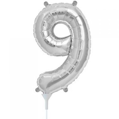 Small Silver Number 9 16in. Foil Balloon Pk 1 (Air Inflation Only / Stick & Cup Not Included)