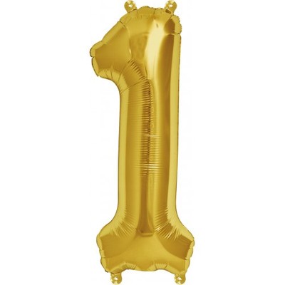 Small Gold Number 1 16in. Foil Balloon Pk 1 (Air Inflation Only / Stick & Cup Not Included)