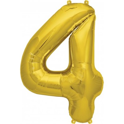 Small Gold Number 4 16in. Foil Balloon Pk 1 (Air Inflation Only / Stick & Cup Not Included)